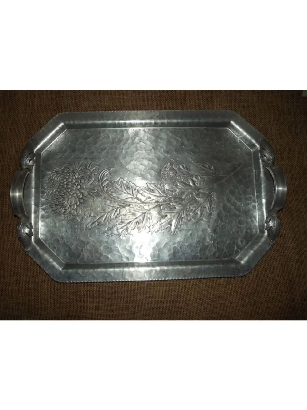 Continental Hand Wrought Silverlook Tray 755 Chrysanthemum Aluminum handles